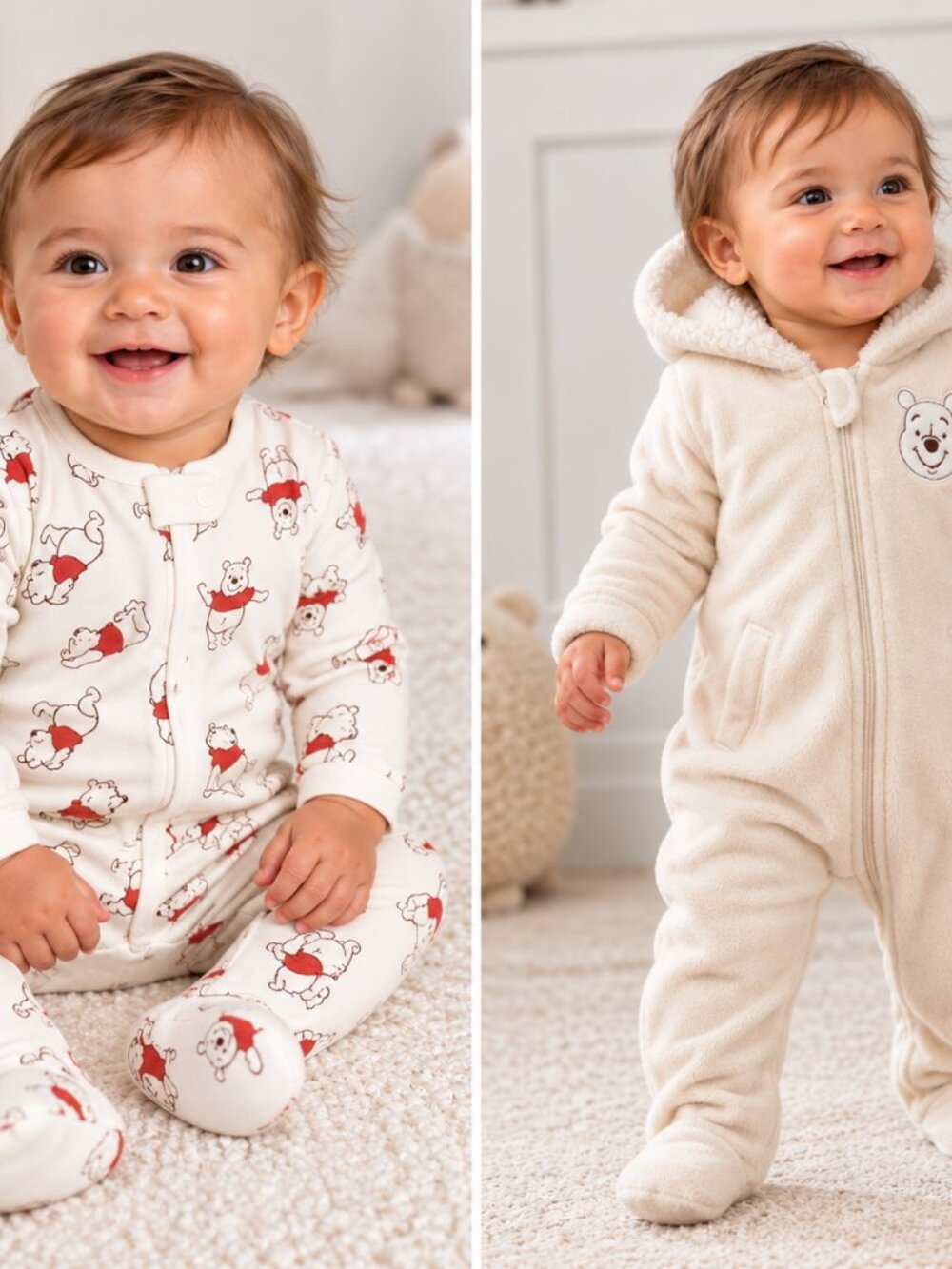 Disney Winnie The Pooh Baby 2PC Footed Sleeper & Hooded Bunting 6-9M Cozy Cute